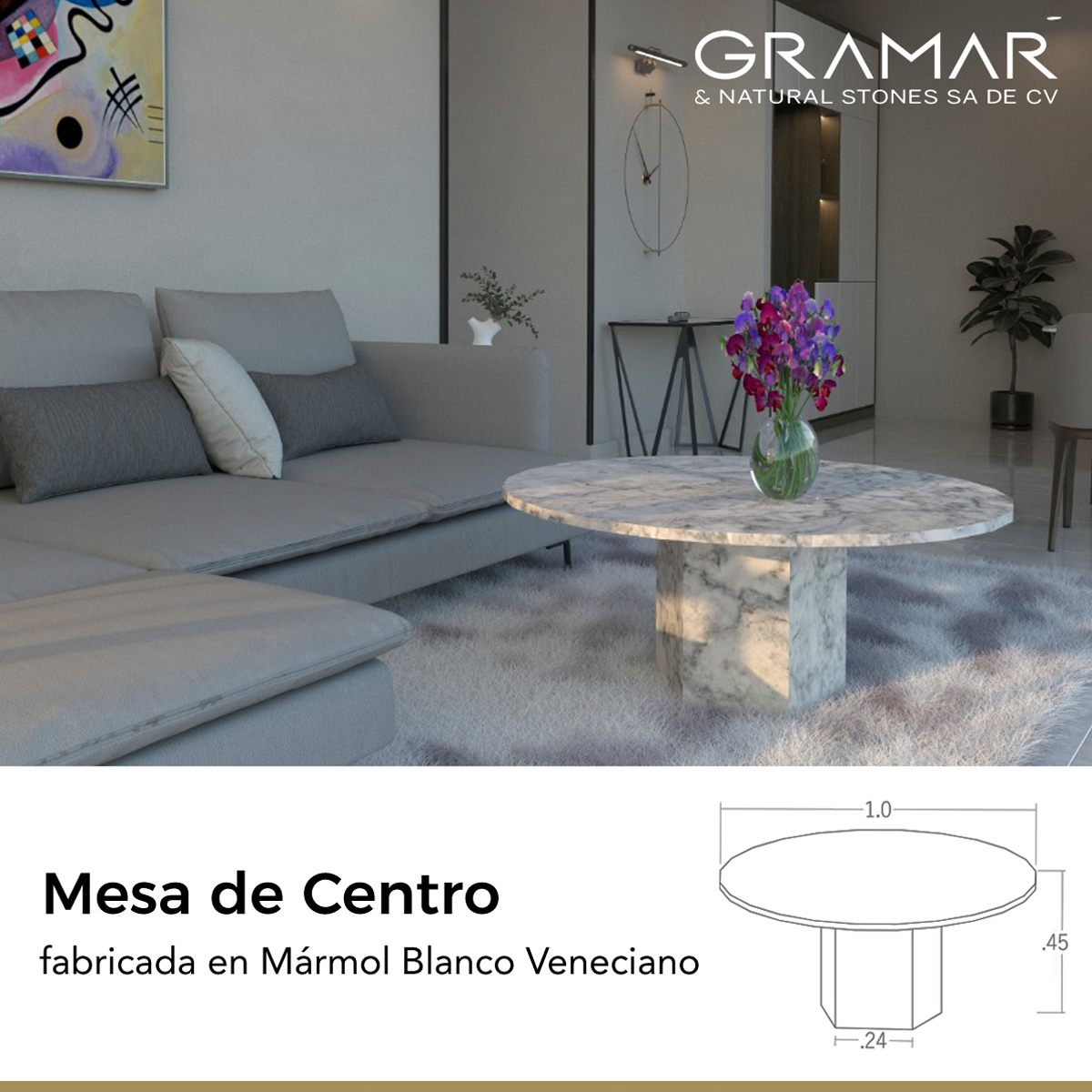 mesa de centro en marmol