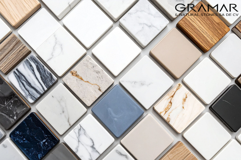 arquitecto revisando muestras de mármol en proyecto residencial